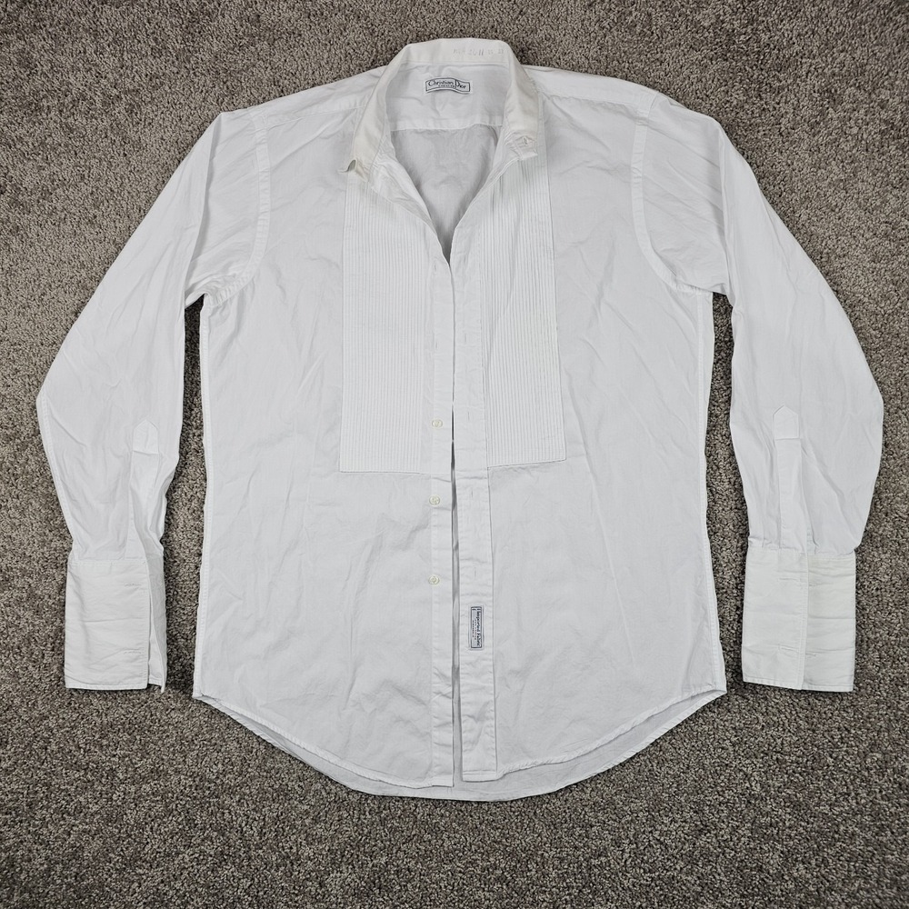 Christian Dior Chemises Tuxedo Shirt Mens Size 15 33 White Pleated French Cuff